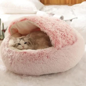 Pet Bed Round Plush Fluffy Hooded Cat Bed Cave, Cozy for Indoor Cats or Small Dog beds, Doughnut Calm Anti-anxiety Dog Bed